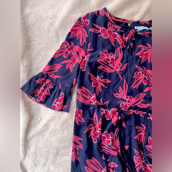 NWT Draper James Cherry Ann Flutter Dress Navy Pink Size 6 - Picture 7 of 13